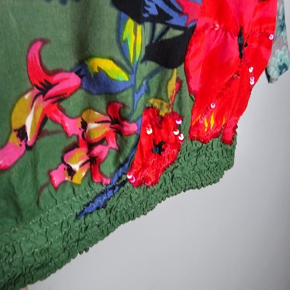 Desigual Colorful Bird Floral Print Button Up Shirt Blouse Bohemian Women XS - Picture 10 of 16